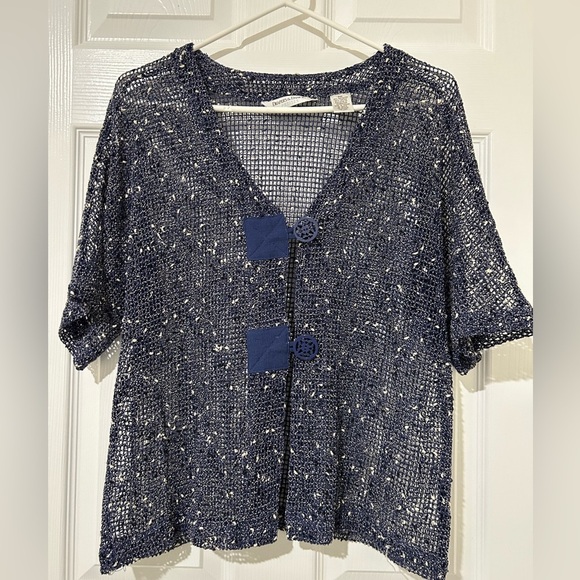 Draper's & Damon's blue open knit cardigan short sleeve Size medium Petite - Picture 1 of 3